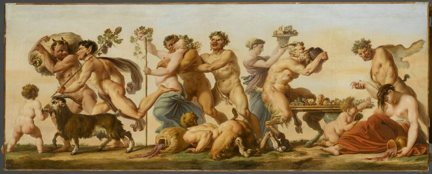 L'Automne (salon des saisons) bacchanale : table couverte de fruits, chèvre, Prud'hon, Pierre-Paul, XIXe siècle (1800 - 1900)