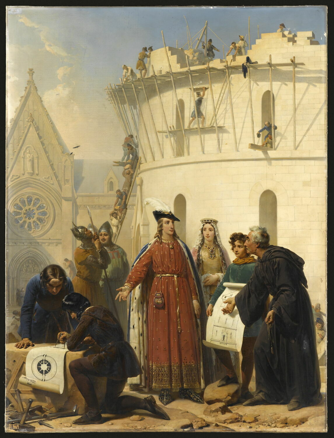Philippe-Auguste fait élever la grosse tour du Louvre vers 1200, Mauzaisse, Jean Baptiste, 2e quart du XIXe siècle (1841)
