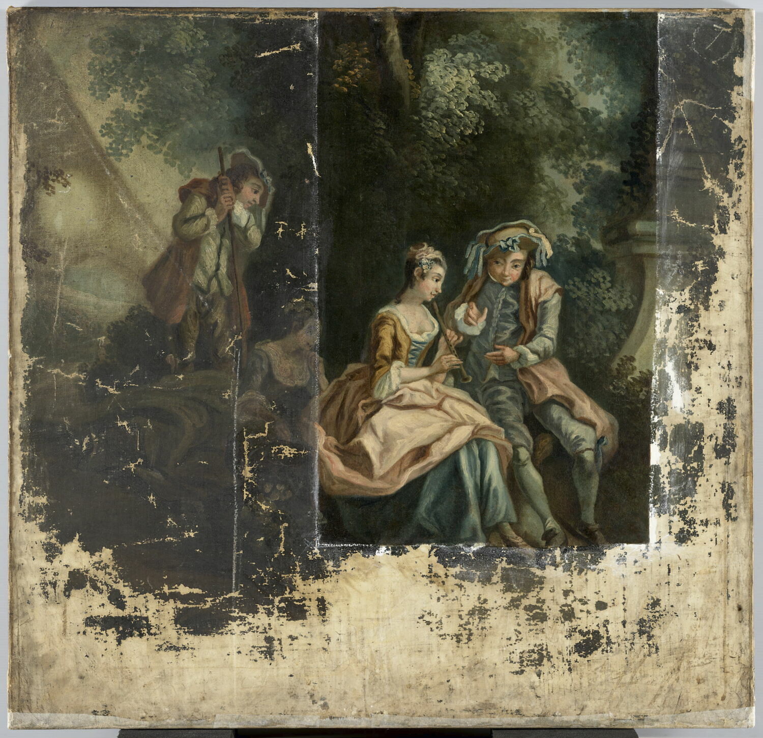 La Leçon de flûte, ou Le Maître galant, Lancret, Nicolas, 2e quart du XVIIIe siècle (vers 1743)