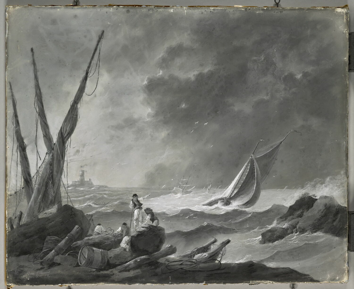 Bateaux sur une mer agitée, dit autrefois Mer agitée, Pillement, Jean, Fin du XVIIIe siècle (1794 - 1795)