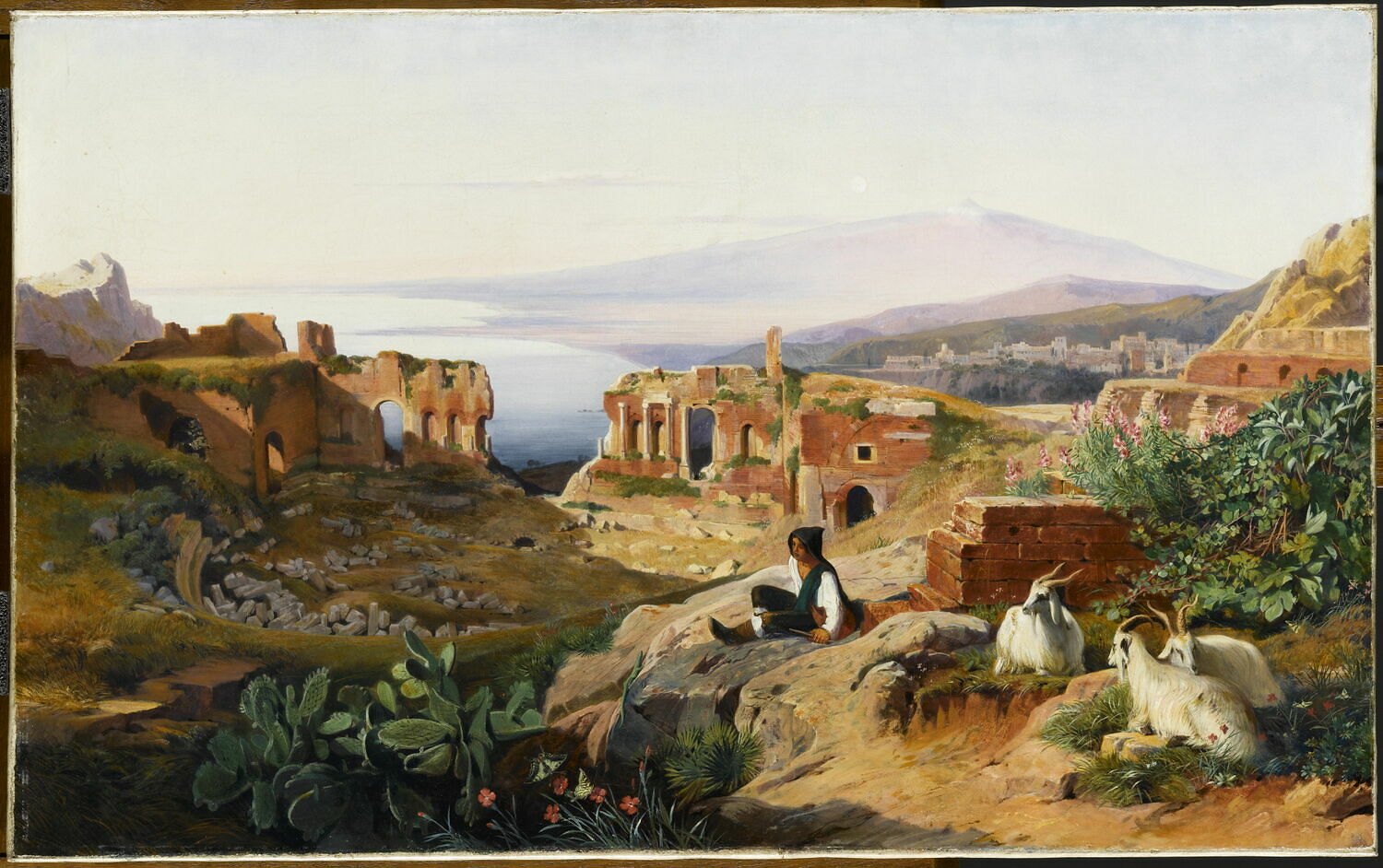 Vue de Taormine en Sicile avec l'Etna dans le lointain, Lear, Edward, XIXe siècle (vers 1852)