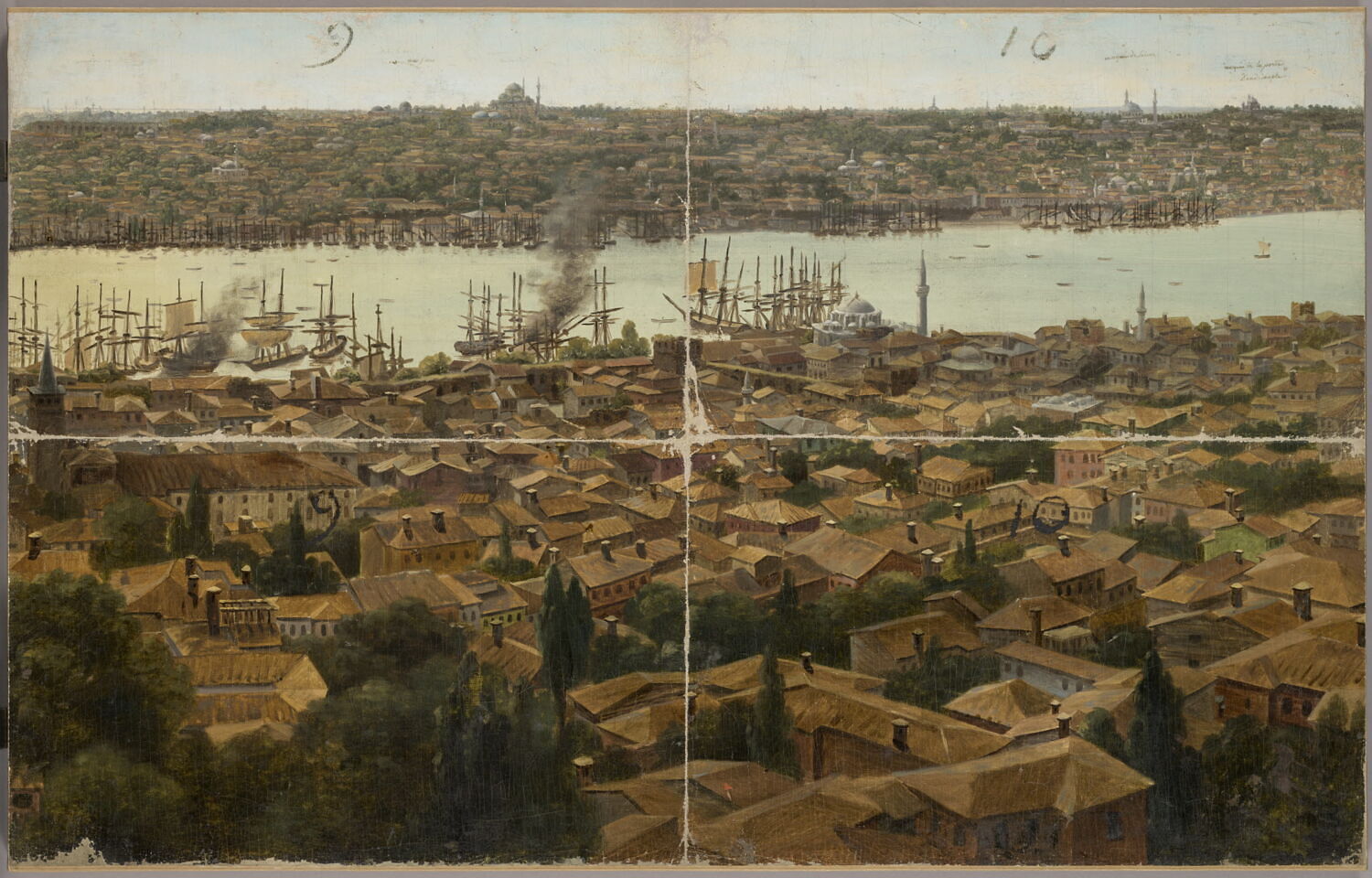 Panorama de Constantinople (divise en 16 compartiments numérotés), Prévost, Pierre, XIXe siècle (1800 - 1900)