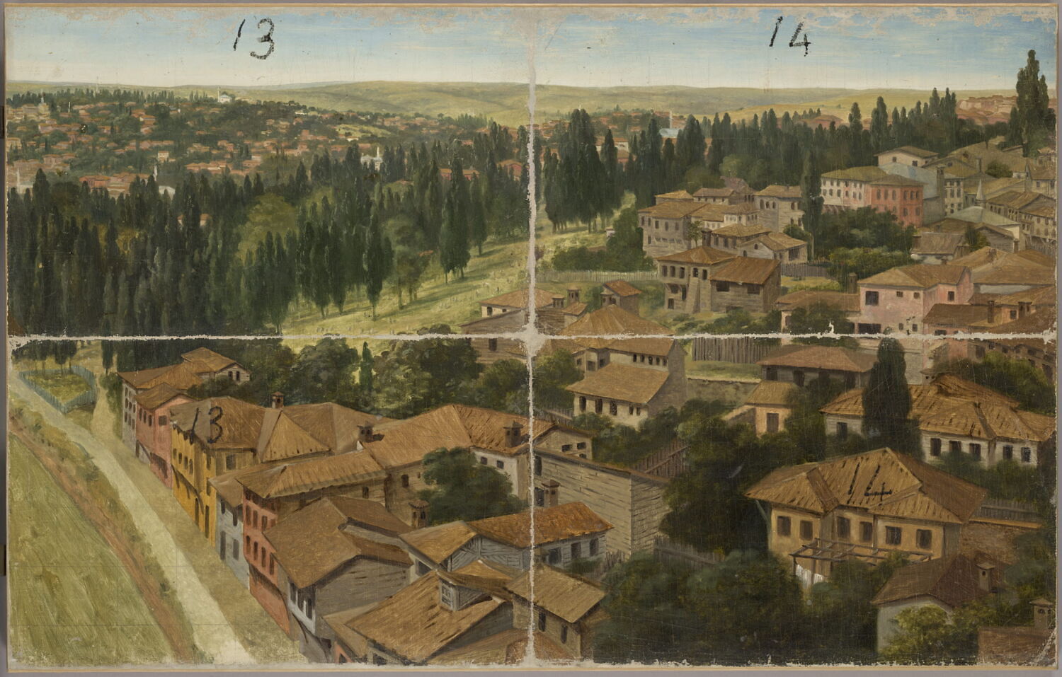 Panorama de Constantinople (divise en 16 compartiments numérotés), Prévost, Pierre, XIXe siècle (1800 - 1900)