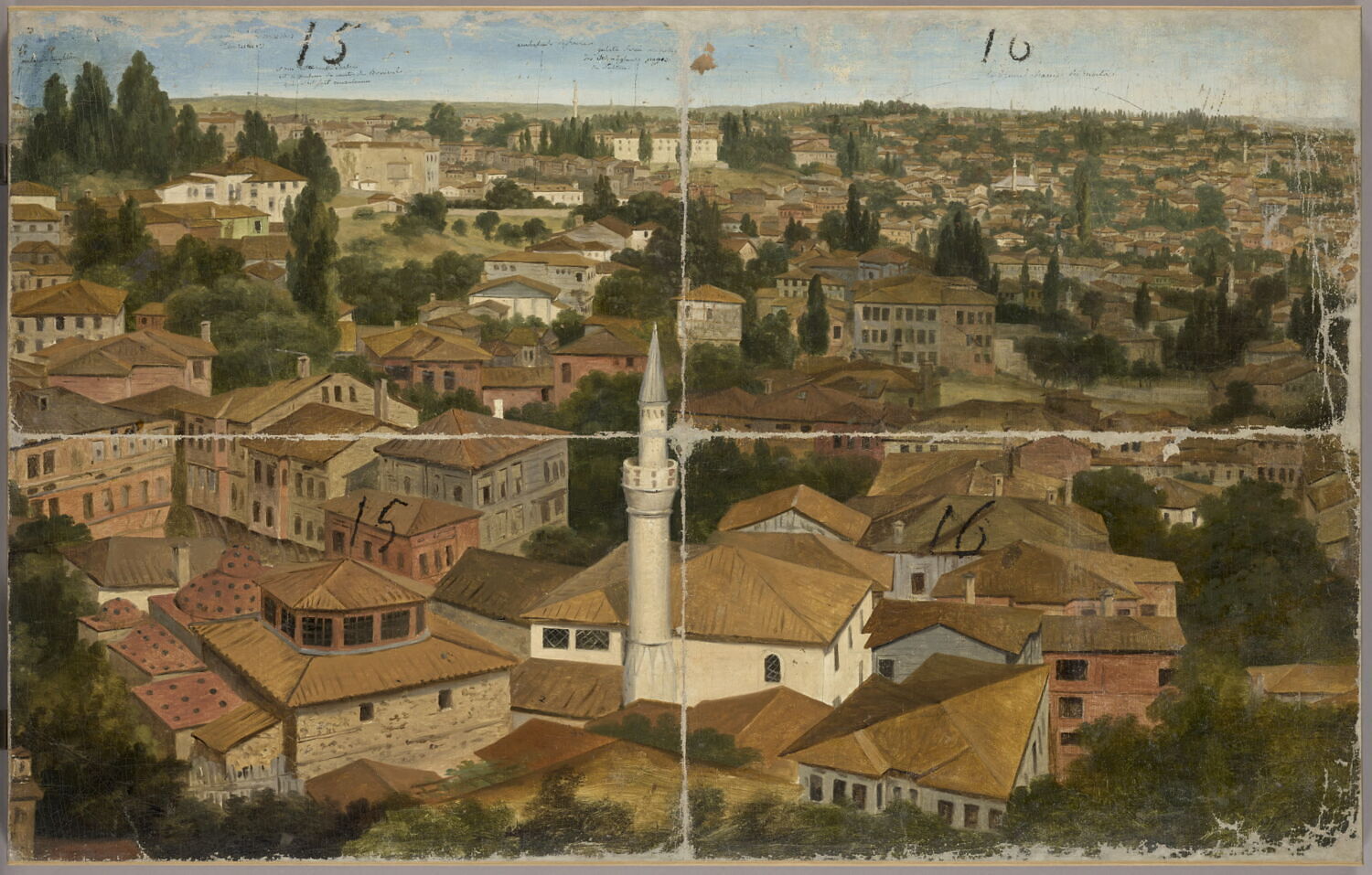 Panorama de Constantinople (divise en 16 compartiments numérotés), Prévost, Pierre, XIXe siècle (1800 - 1900)