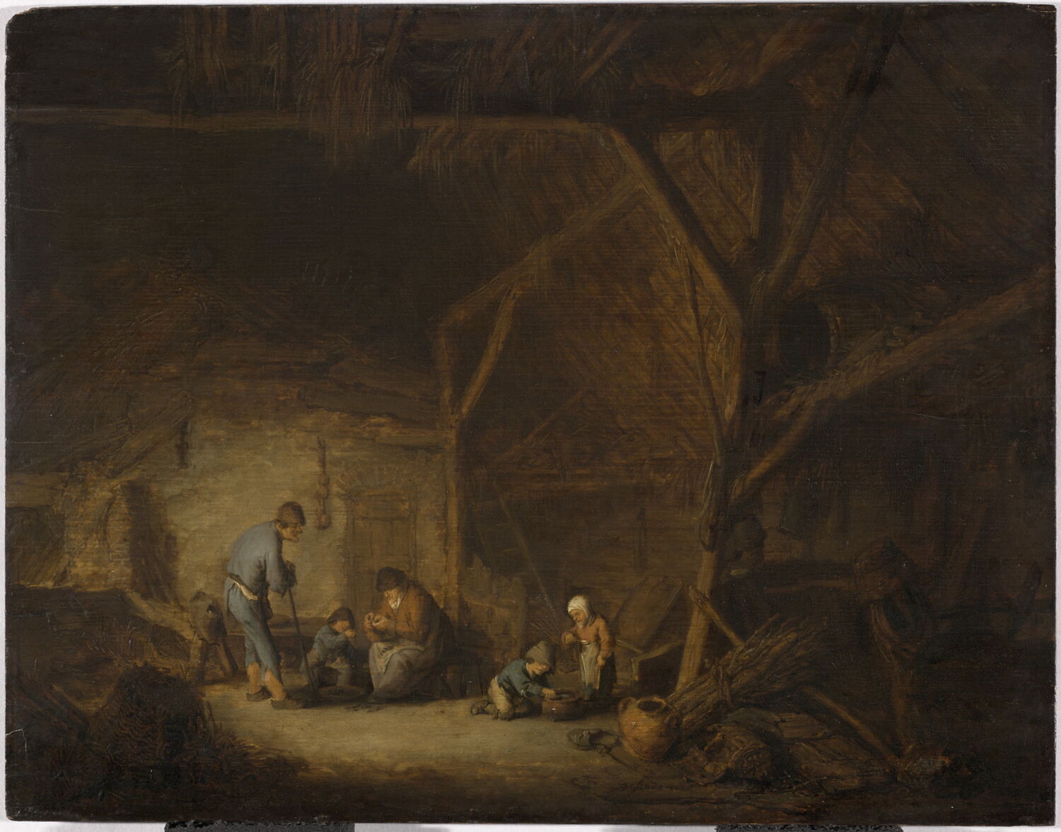 Famille dans une grange, Ostade, Adriaen van, 1e tiers du XVIIe siècle (1630)