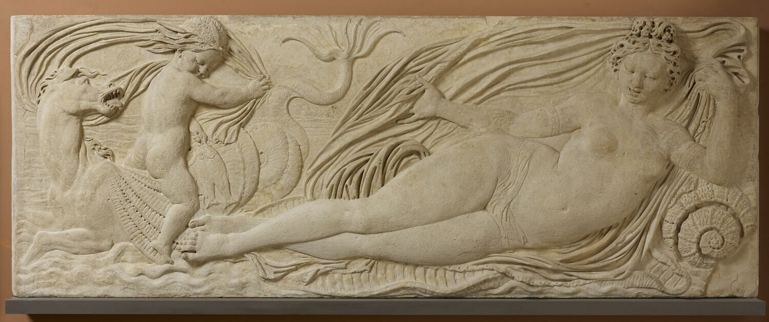 Nymphe et petit génie monté sur un cheval marin, Goujon, Jean, 1547