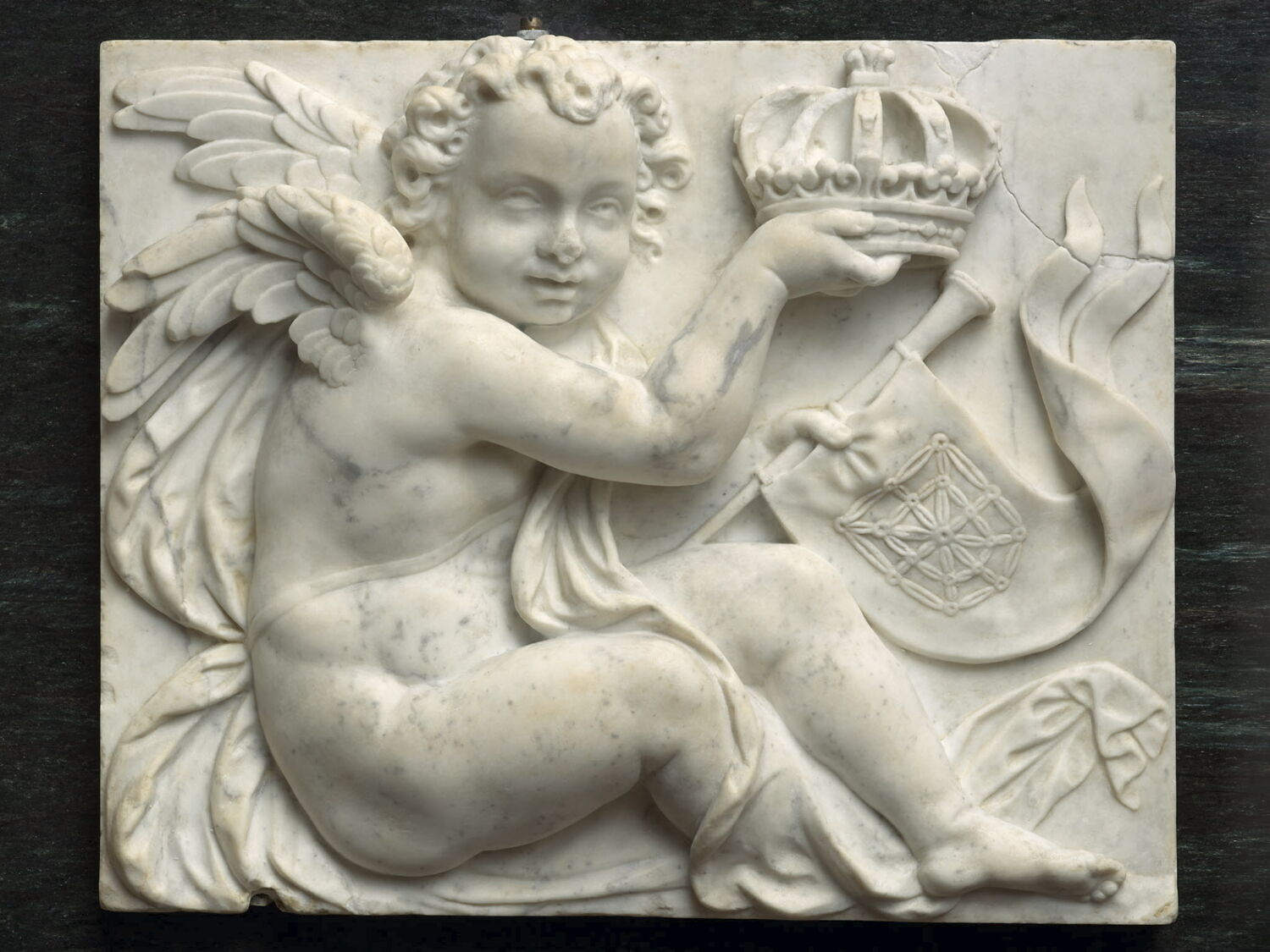 Génie portant la couronne et un pennon aux armes de Navarre, Jacquet, Matthieu, 1597