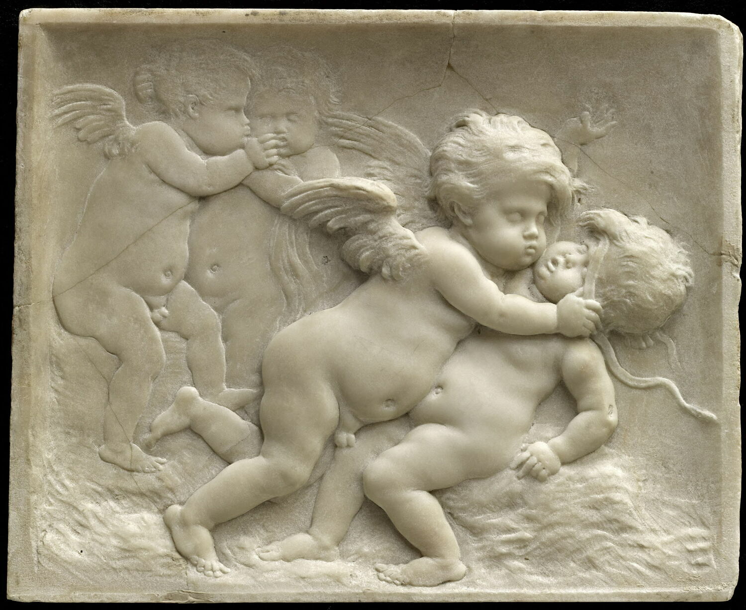 Un Amour terrassant un enfant et un Amour embrassant une petite fille, Van Opstal, Gérard, avant - 1668