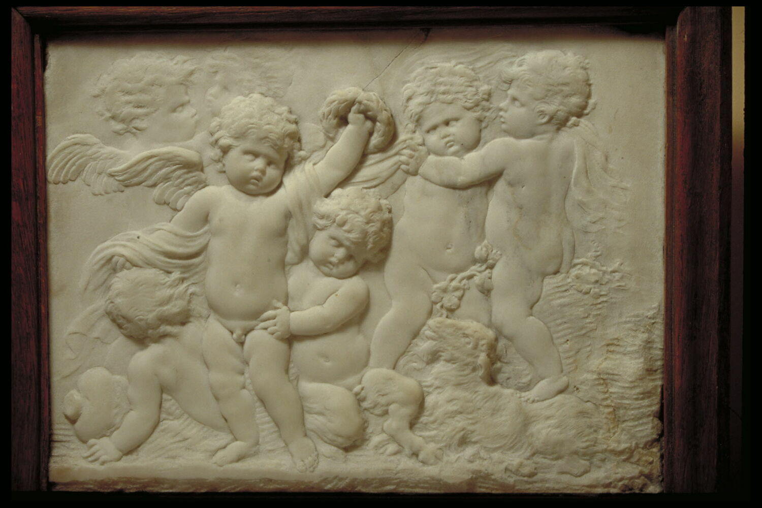 Un Amour tenant une couronne et deux enfants luttant, Van Opstal, Gérard, avant - 1668