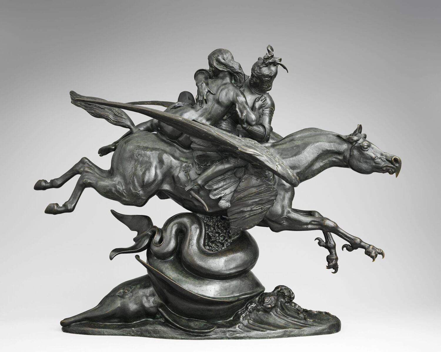 Angélique et Roger montés sur l'hippogriffe