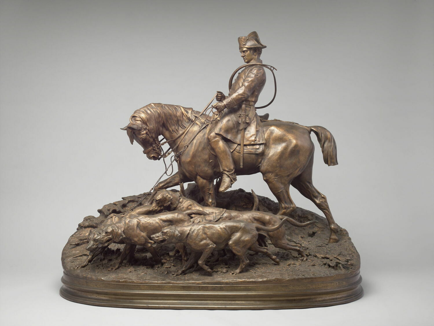 Valet de chasse à cheval avec sa harde, France, 1869