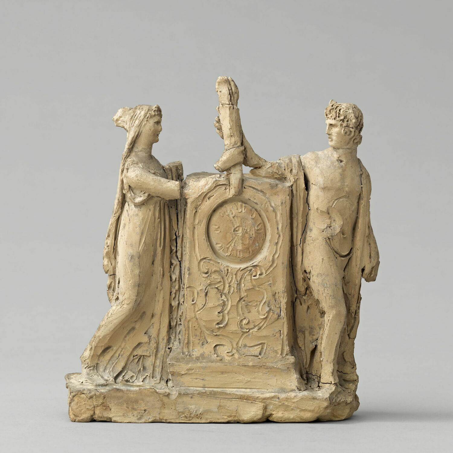 Un jeune homme et une jeune femme de part et d'autre d'une stèle (projet de pendule), Chinard, Joseph, 1785 - 1815