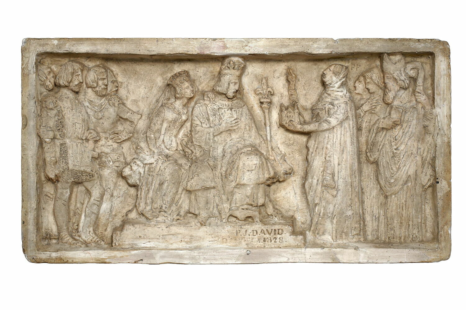 Sainte Geneviève de concert avec Sainte Clotilde exhortant Clovis à faire bâtir l'église des Saints apôtres, David D'Angers, Pierre-Jean, 1828