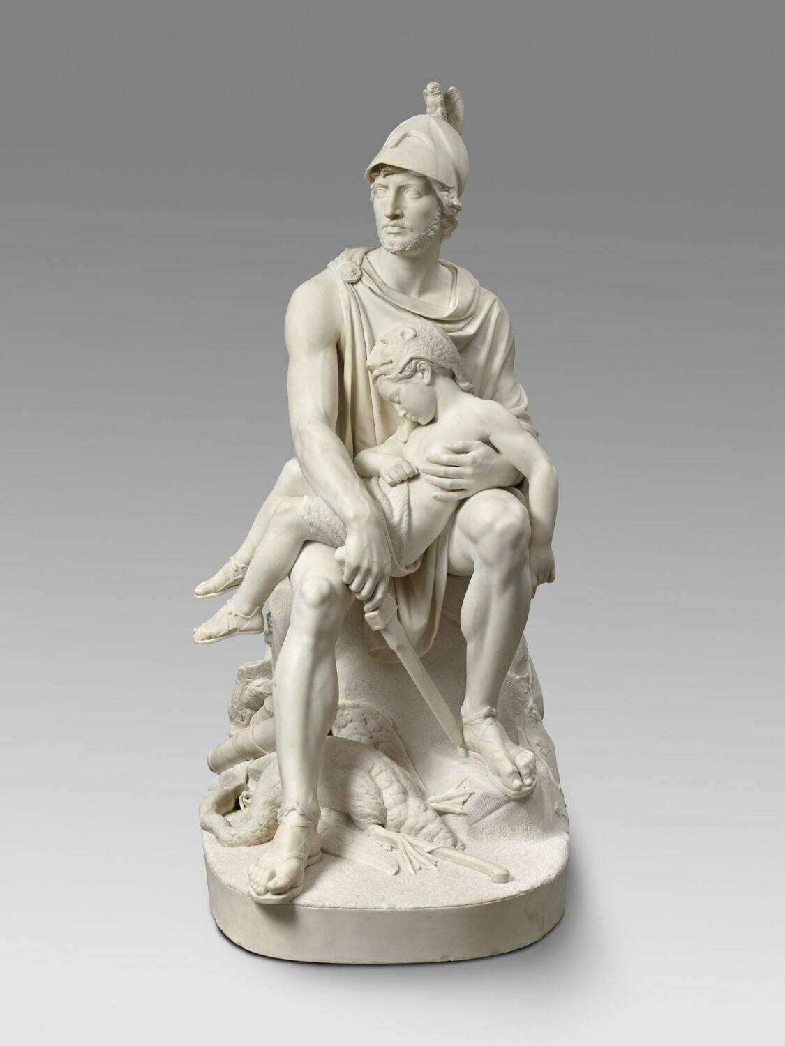 Métabus, roi des Volsques, fugitif  : il tient sur ses genoux sa fille endormie, Raggi, Nicolas Bernard, 1855