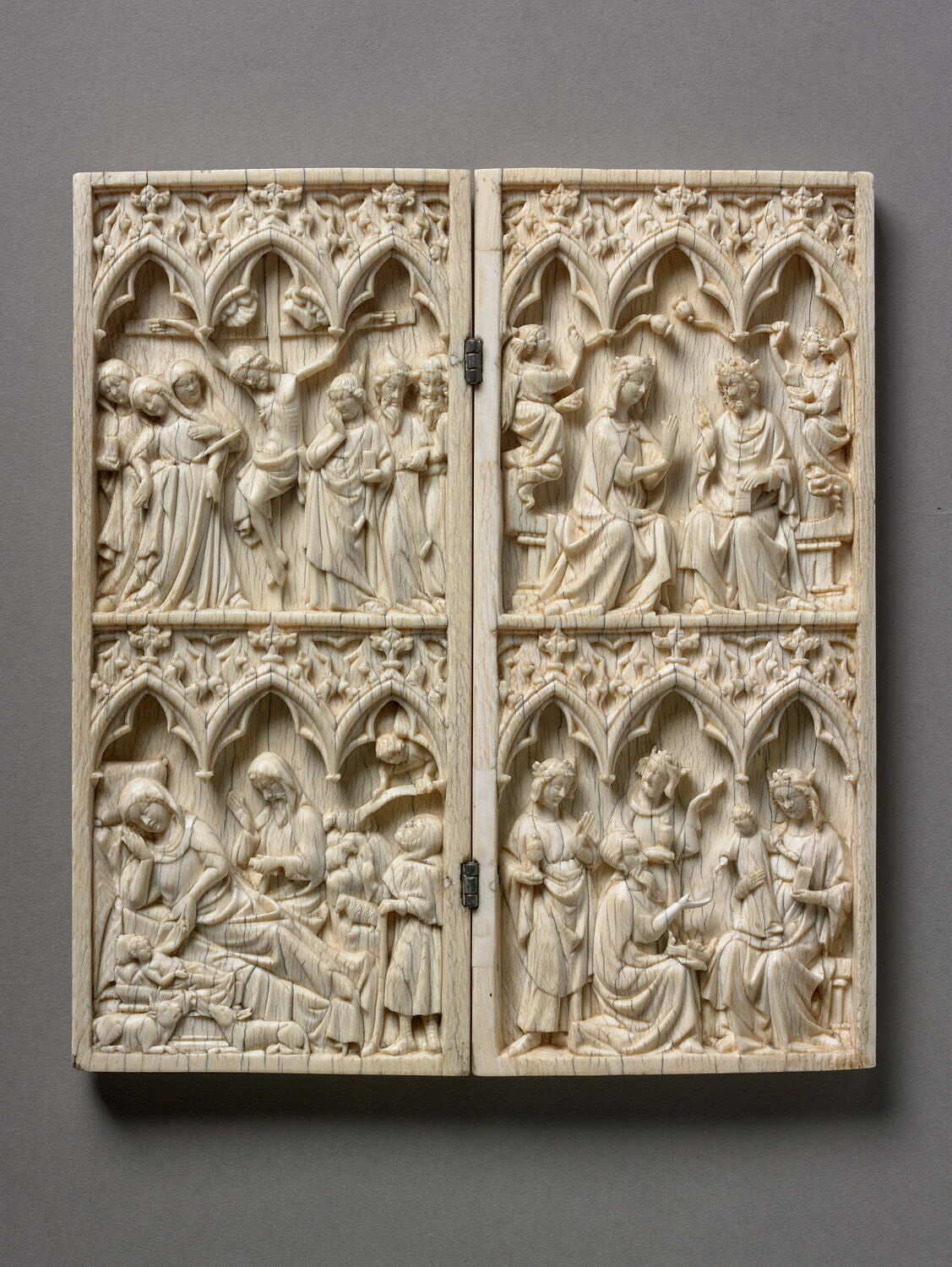 Diptyque : Nativité ; Adoration des mages ; Crucifixion ; Couronnement de la Vierge