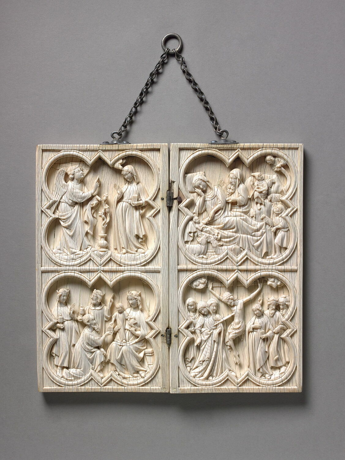 Diptyque à quatre-feuilles : Annonciation, Nativité, Adoration des mages, Crucifixion