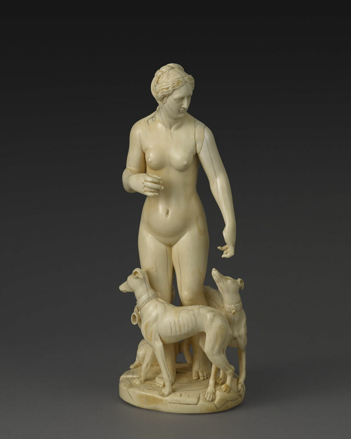 Statuette : Diane, un putto et deux chiens, Kern, Leonhard, 1600 - 1650