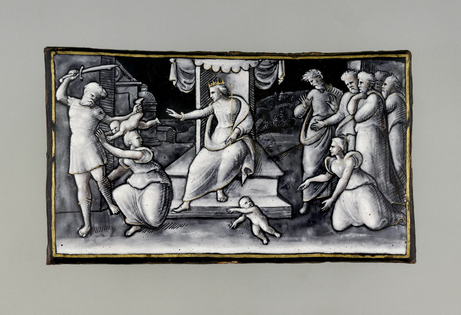 Plaque en grisaille : Le Jugement de Salomon