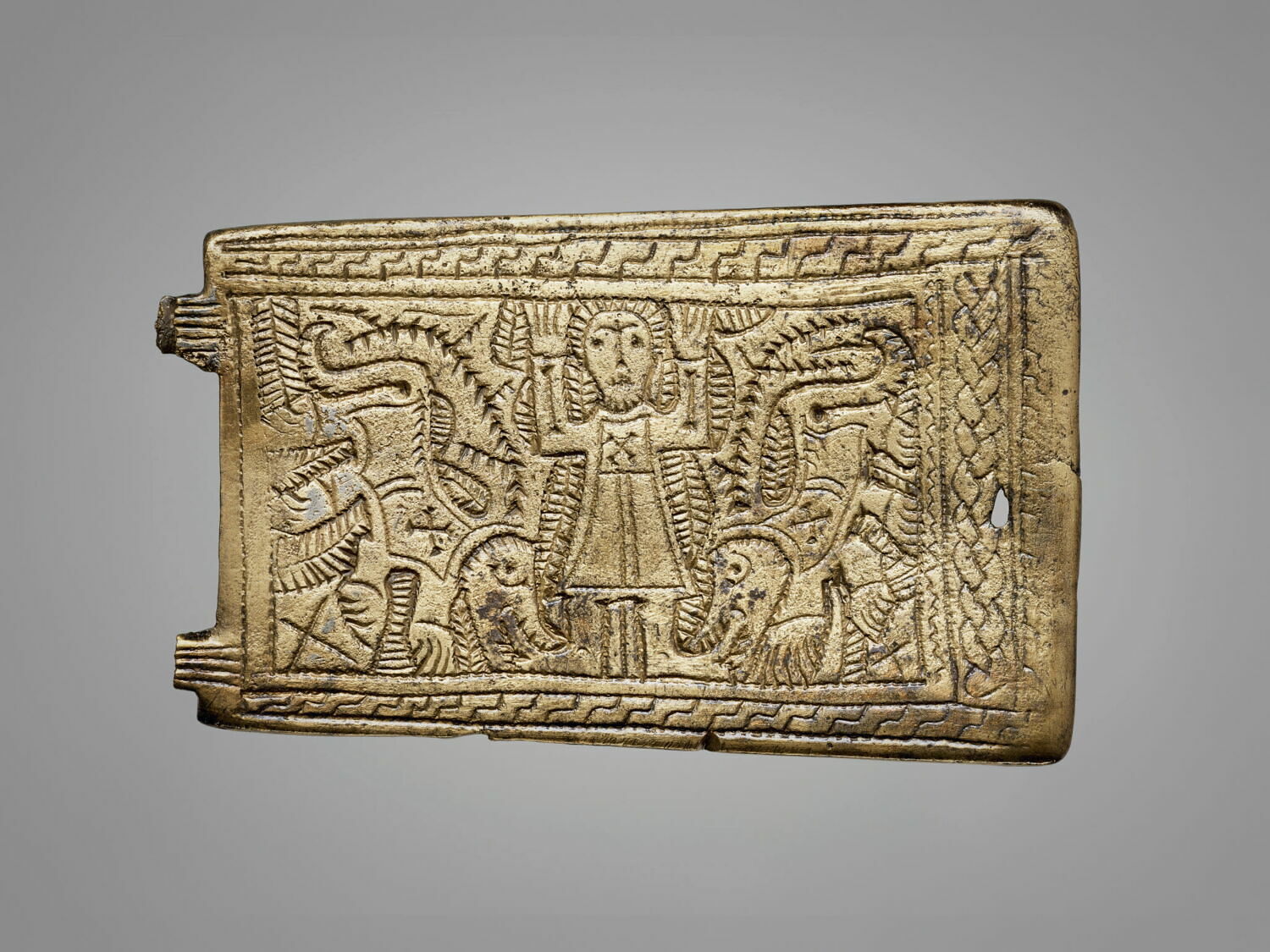 Plaque-boucle de ceinture à décor figuré : Daniel dans la fosse aux lions, Anonyme, dynastie des Mérovingiens (481-751) (Occident->moyen âge->haut moyen âge)

Date de création/fabrication : 585 - 600