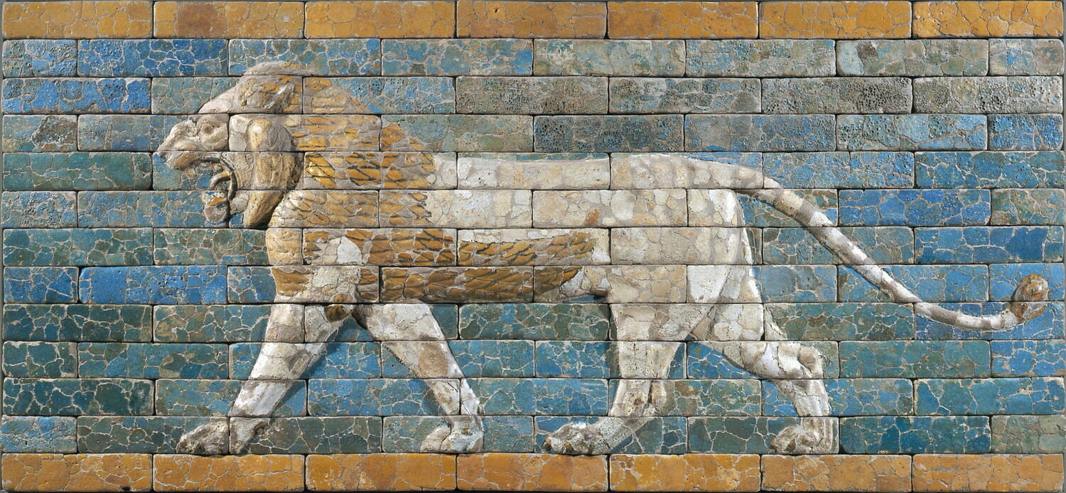 Panneau de briques : lion passant, Néo-babylonien : Nabuchodonosor II (-604 - -562)
