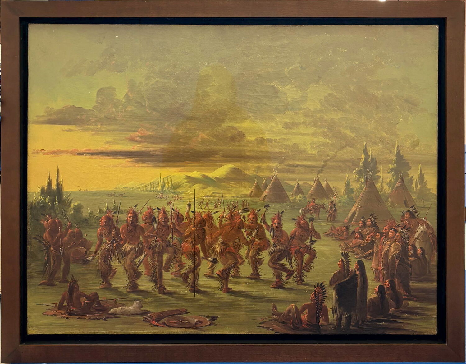 Danse de l'aigle et vue du village de Ioway dans le Haut Missouri, Catlin, George, XIXe siècle (1846)