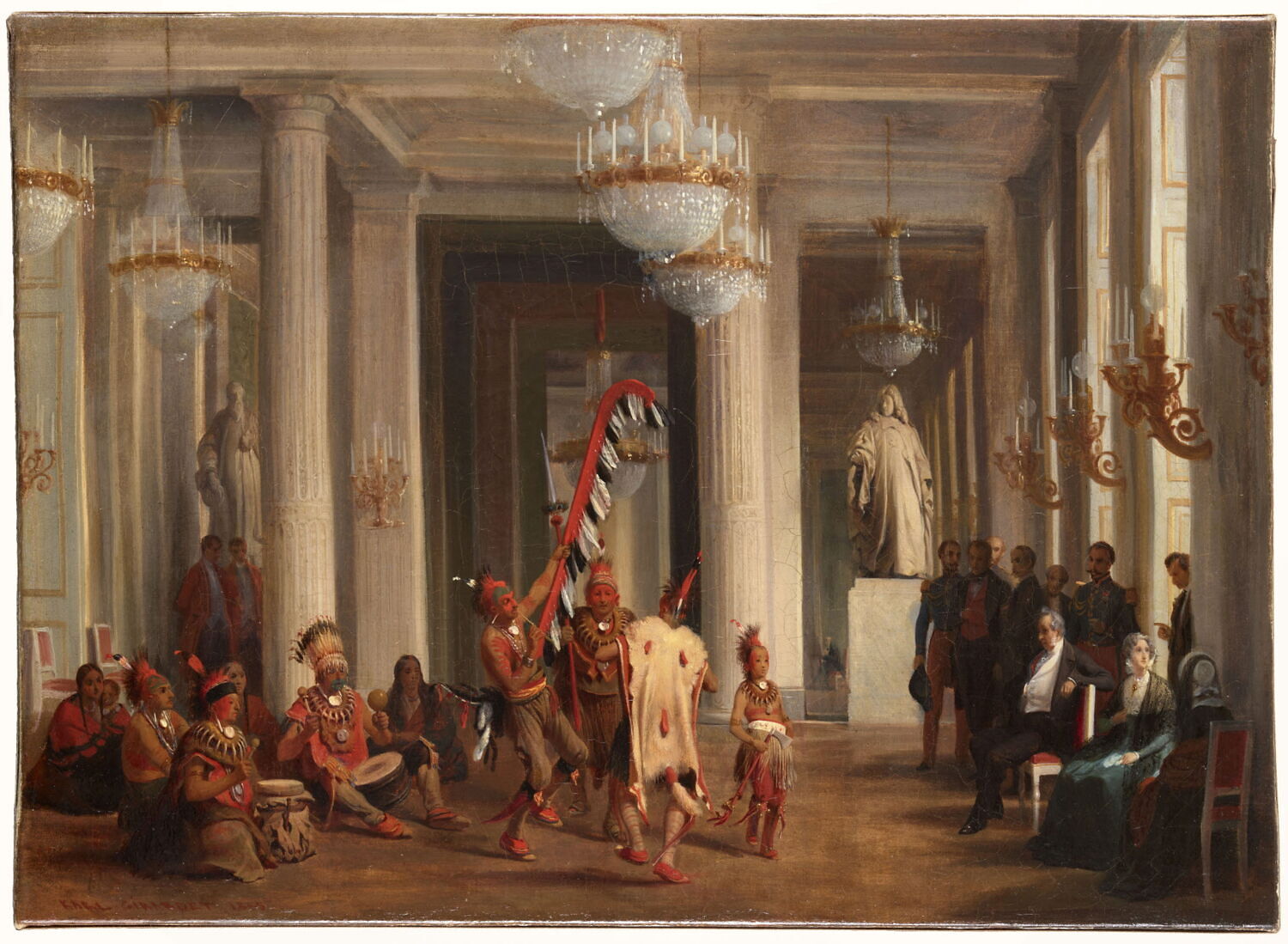 Le roi Louis-Philippe Ier assiste à une danse d'Indiens Iowa dans le salon de la Paix aux Tuileries, le 21 avril 1845, Girardet, Karl, 2e quart du XIXe siècle (1845)