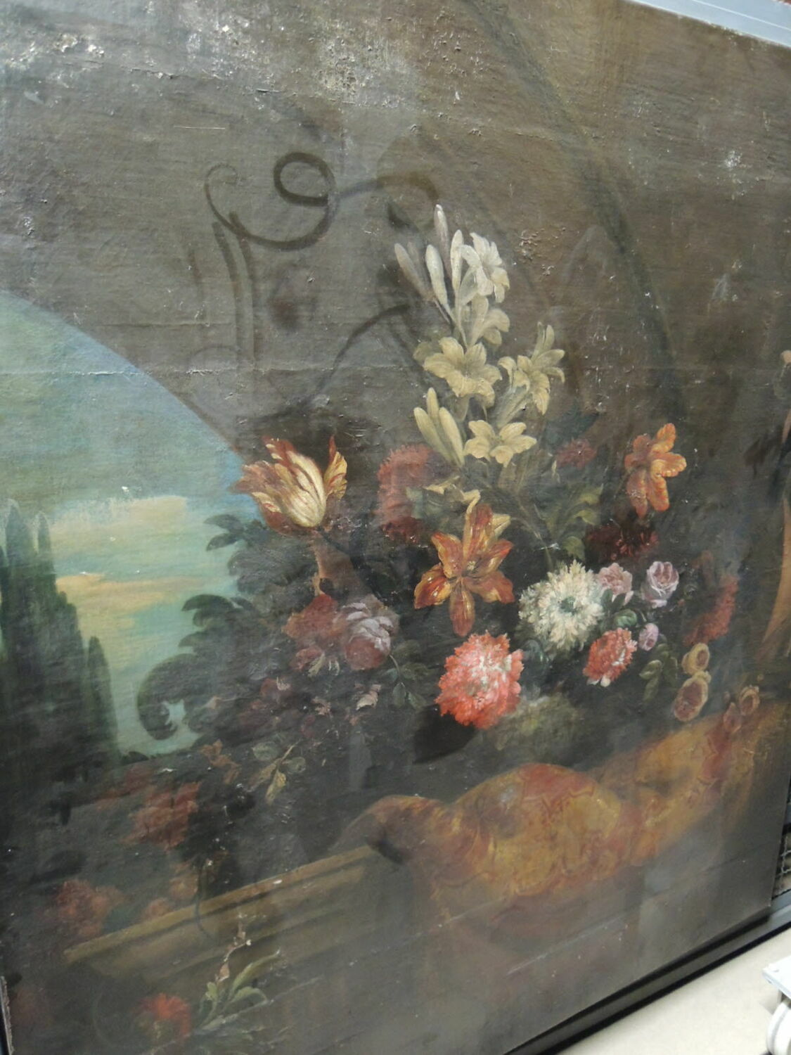 Jardinière de fleurs et instruments de musique dans une architecture, Monnoyer, Jean Baptiste, XVIIe siècle (1600 - 1700)