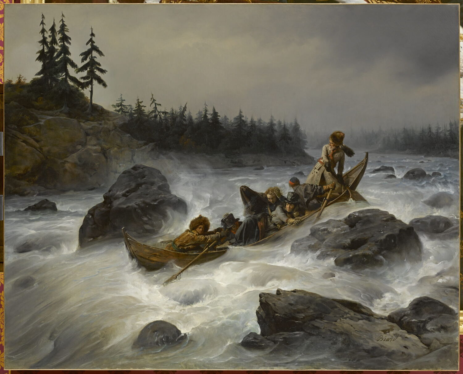 Le duc d'Orléans descend le grand rapide de l'Eijampaïka, Biard, François, 2e quart du XIXe siècle (1841)