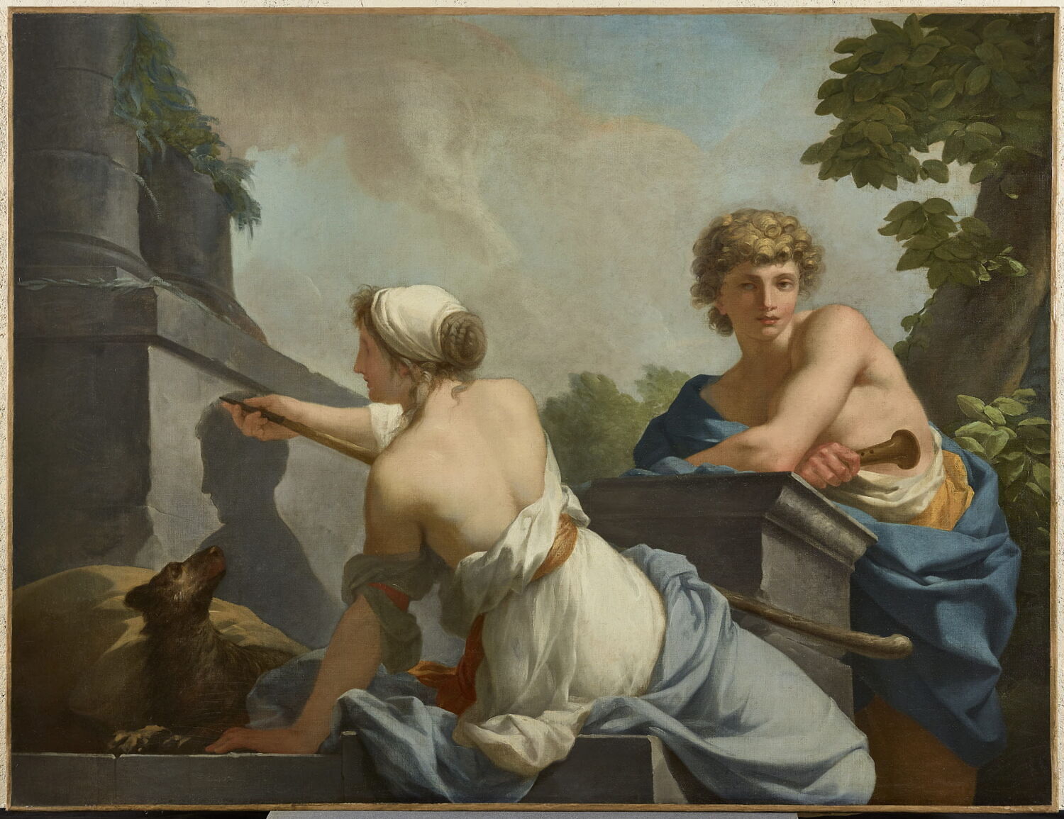 L'origine de la peinture, ou Dibutade dessinant le portrait de son amant, Regnault, Jean Baptiste, 4e quart du XVIIIe siècle (1785)