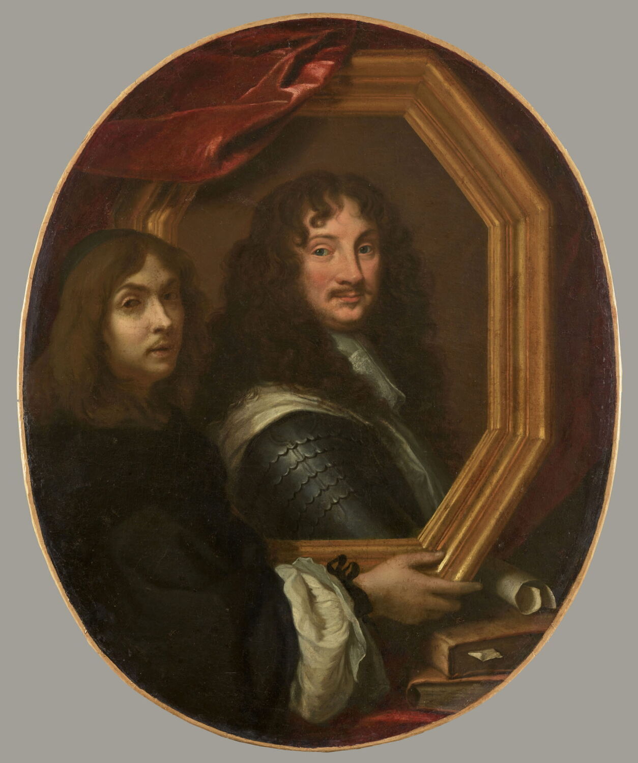 Portrait présumé de l'artiste présentant celui d'un militaire, Шарль Лебрен, середина XVII века (1640–1660)