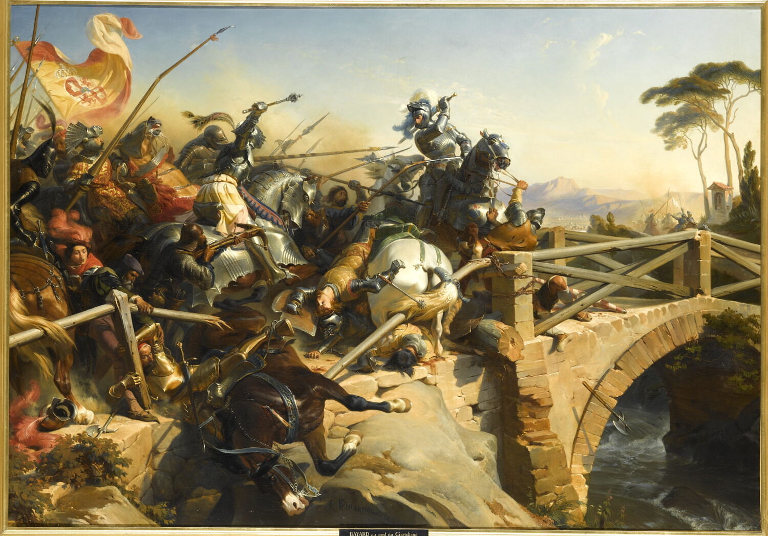 Bayard défend un pont sur le Garigliano, 1505, Philippoteaux, Félix, 2e quart du XIXe siècle (1839)