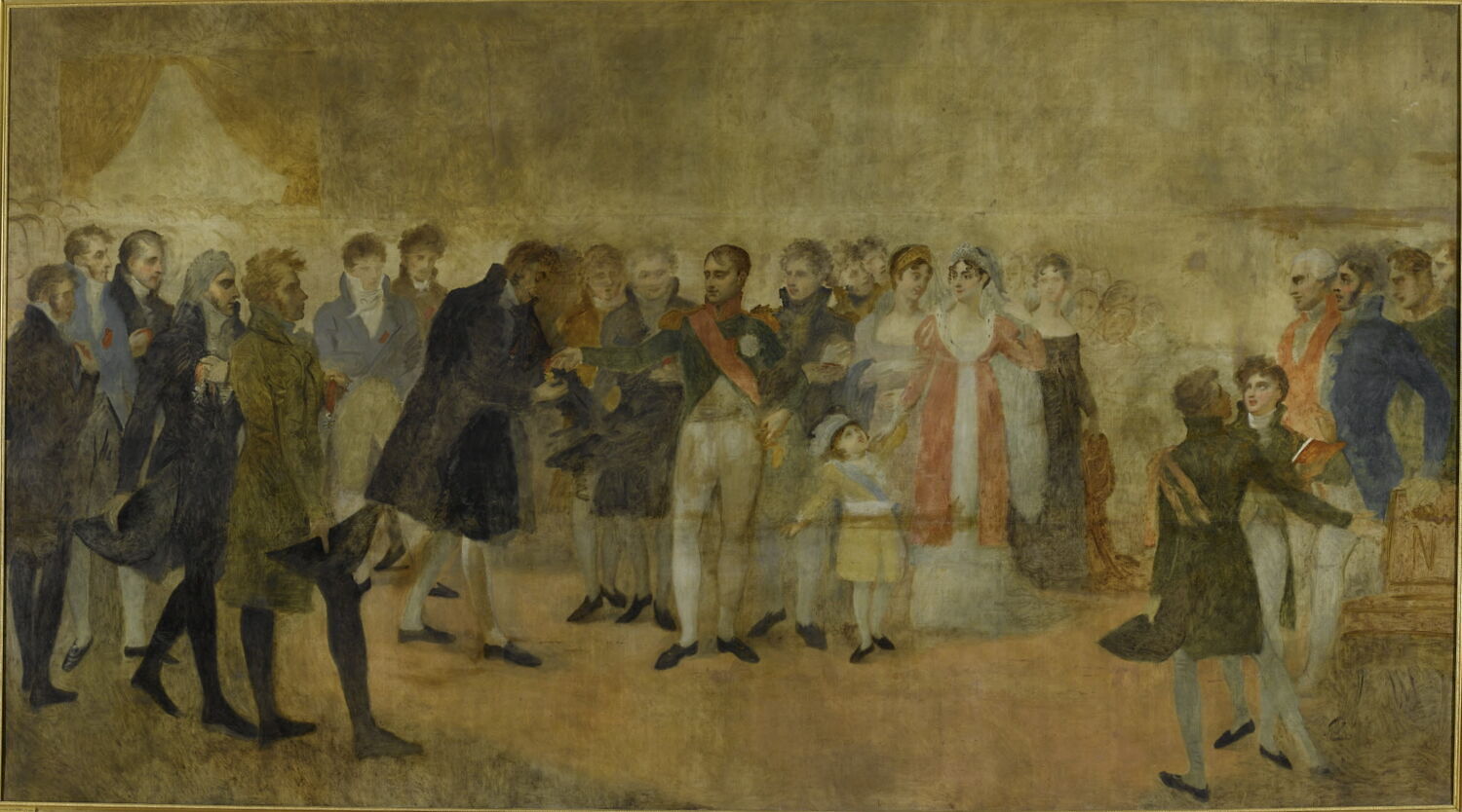 Napoléon Ier visite le Salon du Louvre et distribue aux artistes des croix de la Légion d'honneur, 22 octobre 1808, Gros, Antoine-Jean Baron, 1e quart du XIXe siècle (1808 - 1825)