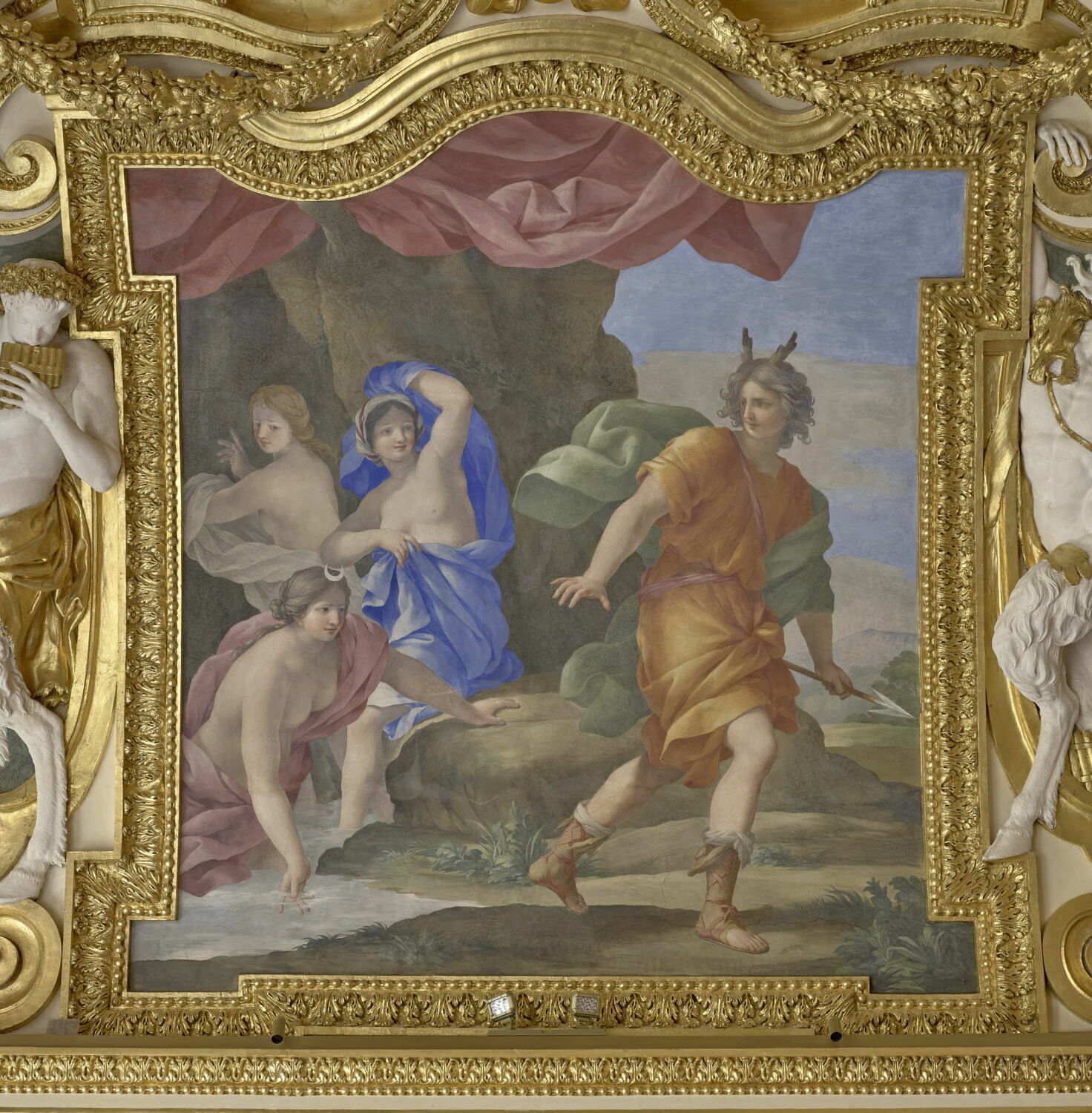 Plafond : Salle des Saisons - Diane et Actéon, au dessus de la corniche, côté sud, Romanelli, Giovanni Francesco, 2e quart du XVIIe siècle (1625 - 1650)