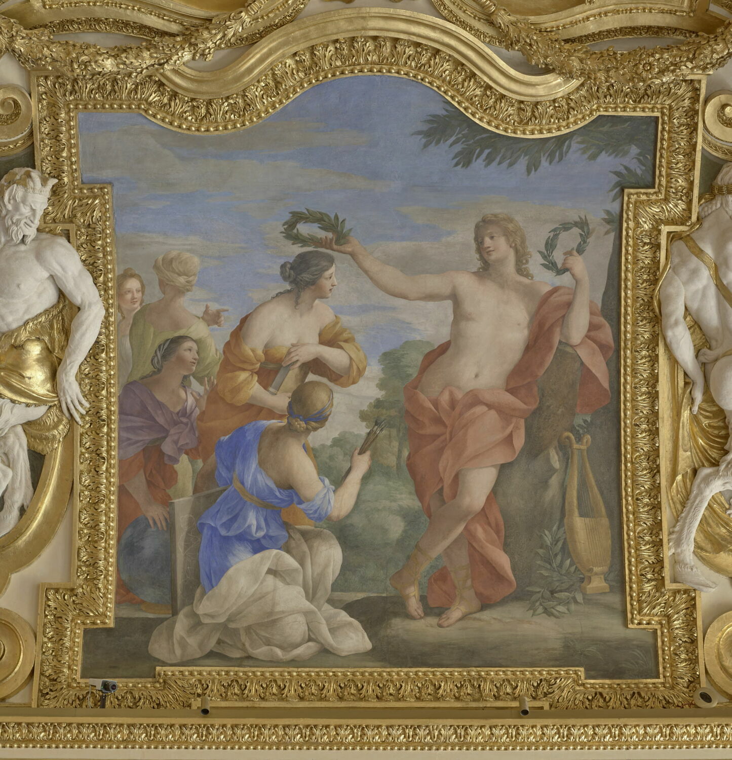 Plafond : Salle des Saisons -Apollon et les Muses,  au dessus de la corniche, côté nord,, Romanelli, Giovanni Francesco, 2e quart du XVIIe siècle (1625 - 1650)