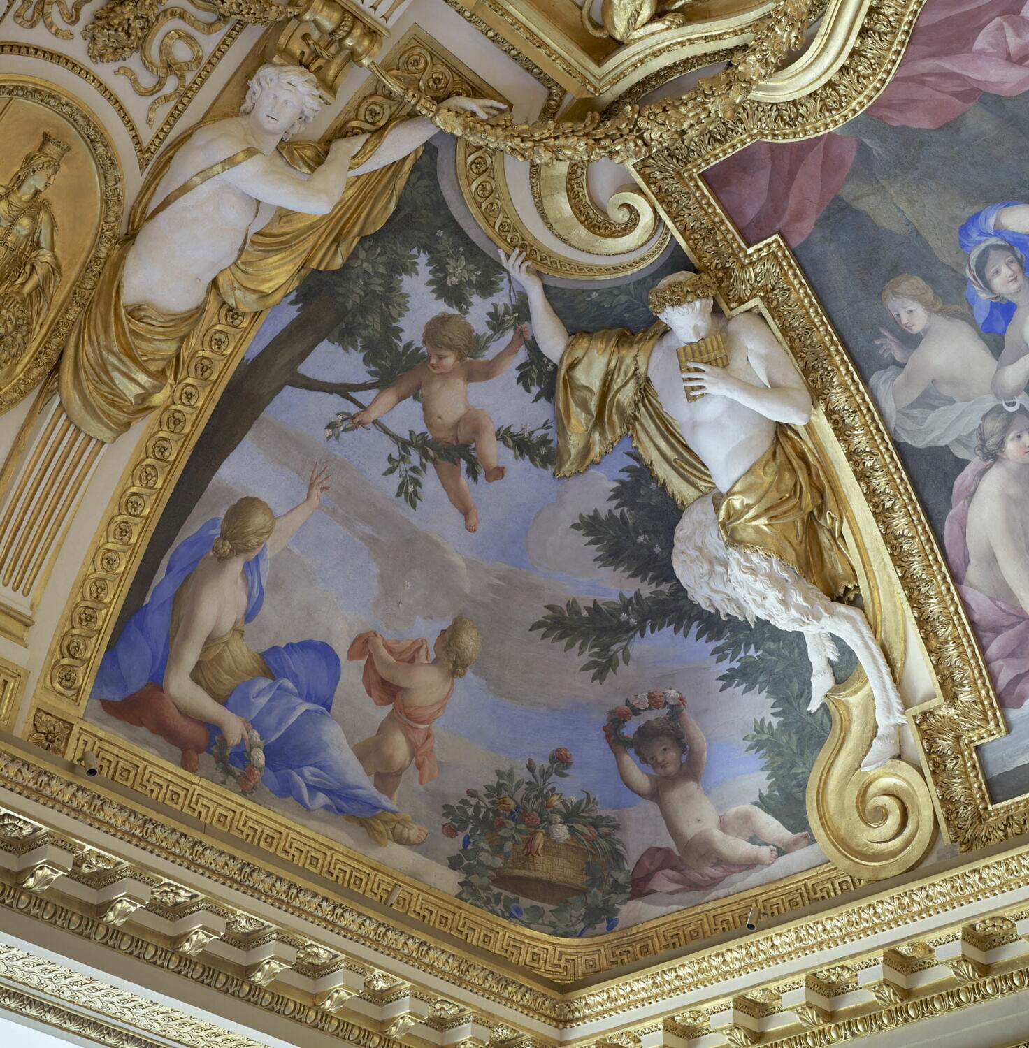 Plafond : Salle des Saisons -Le Printemps, au dessus de la corniche, angle sud-est, Romanelli, Giovanni Francesco, 2e quart du XVIIe siècle (1625 - 1650)