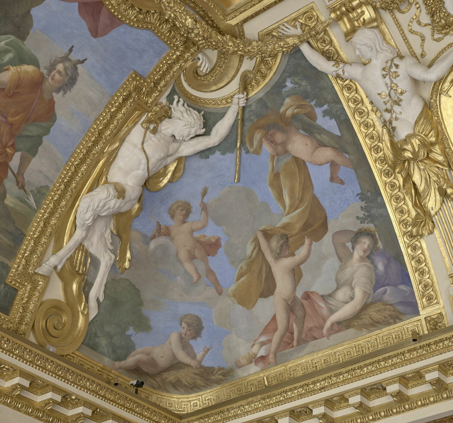 Plafond : Salle des Saisons -L'Eté, au dessus de la corniche, angle-ouest., Romanelli, Giovanni Francesco, 2e quart du XVIIe siècle (1625 - 1650)