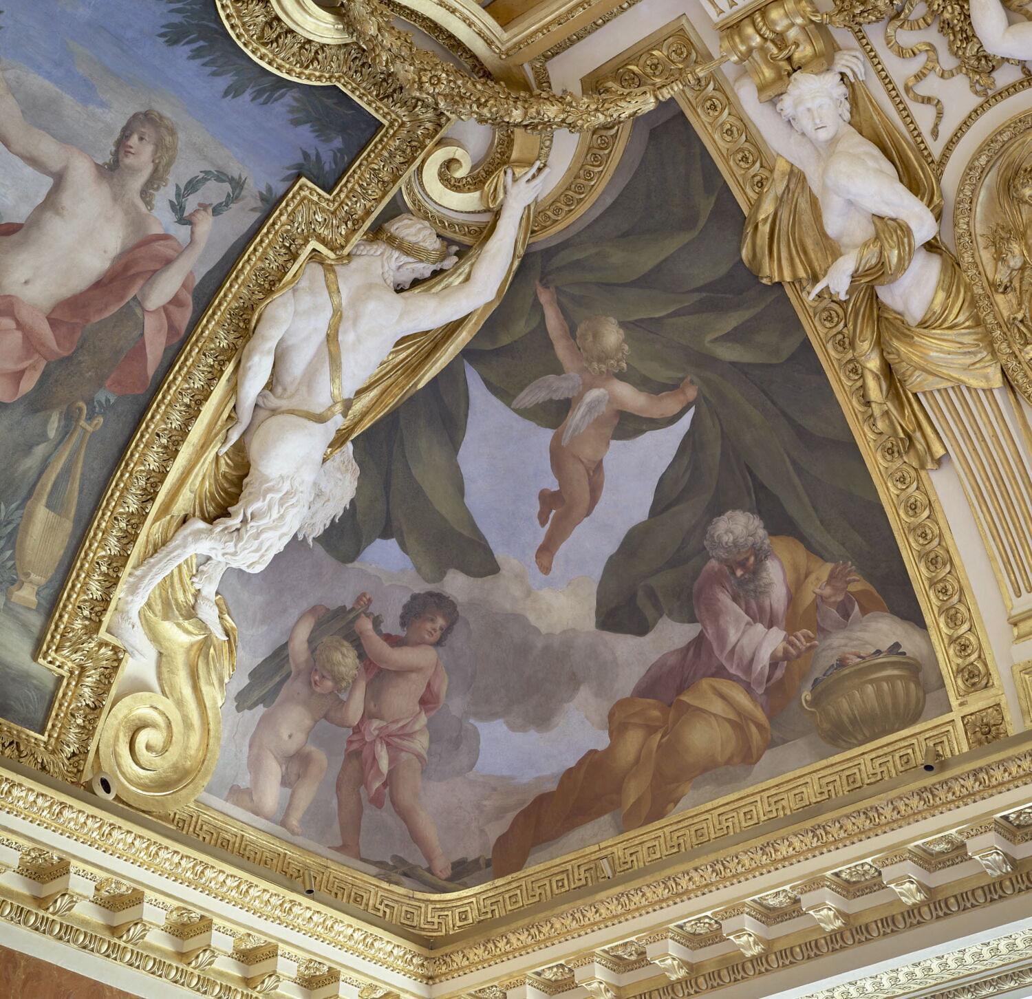 Plafond : Salle des Saisons -L'Hiver, au dessus de la corniche, angle nord-est, Romanelli, Giovanni Francesco, 2e quart du XVIIe siècle (1625 - 1650)