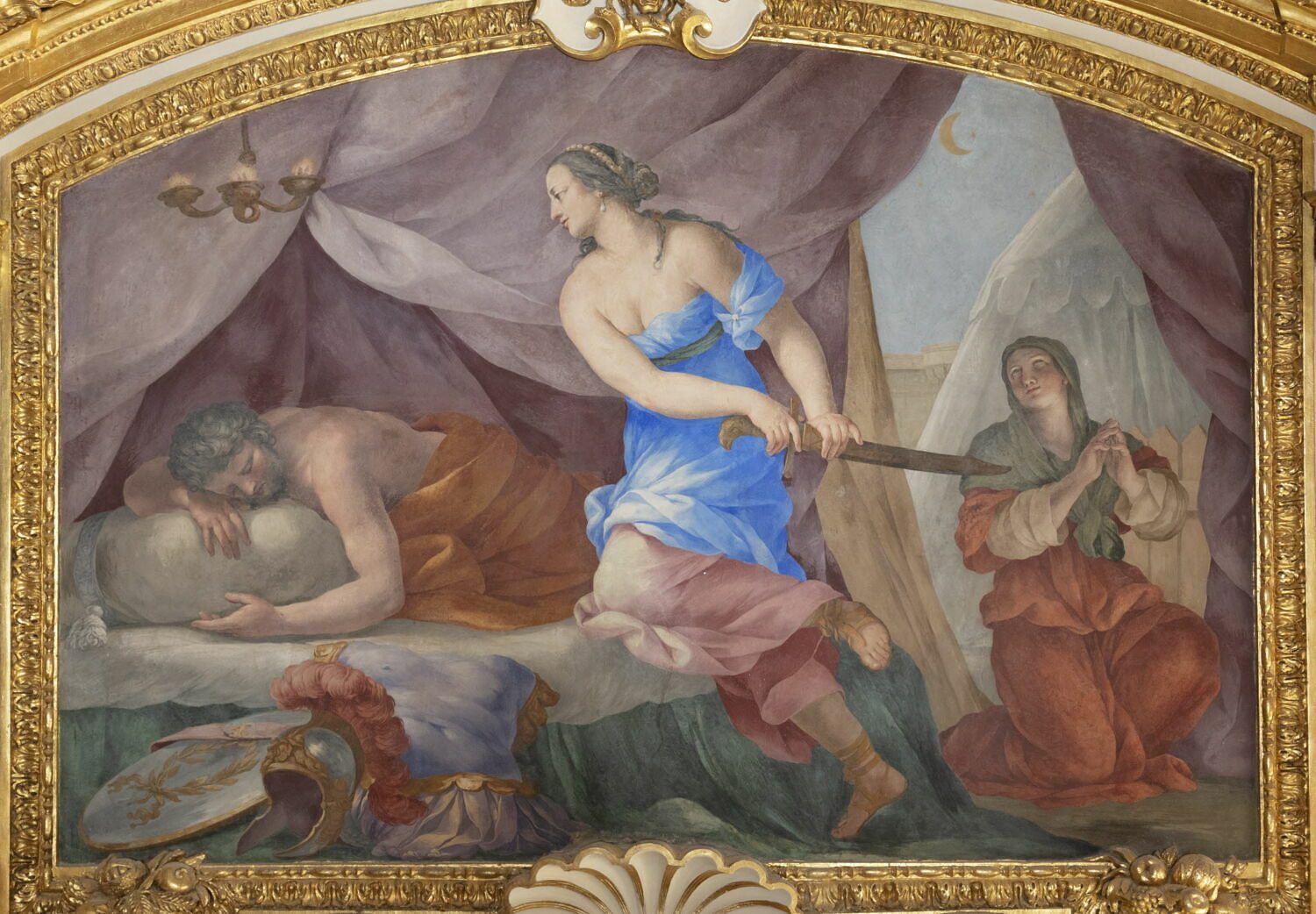 Plafond : Salle des Antonins - Judith et Holopherne, au dessus de la corniche, côté nord,, Romanelli, Giovanni Francesco, 2e quart du XVIIe siècle (1625 - 1650)