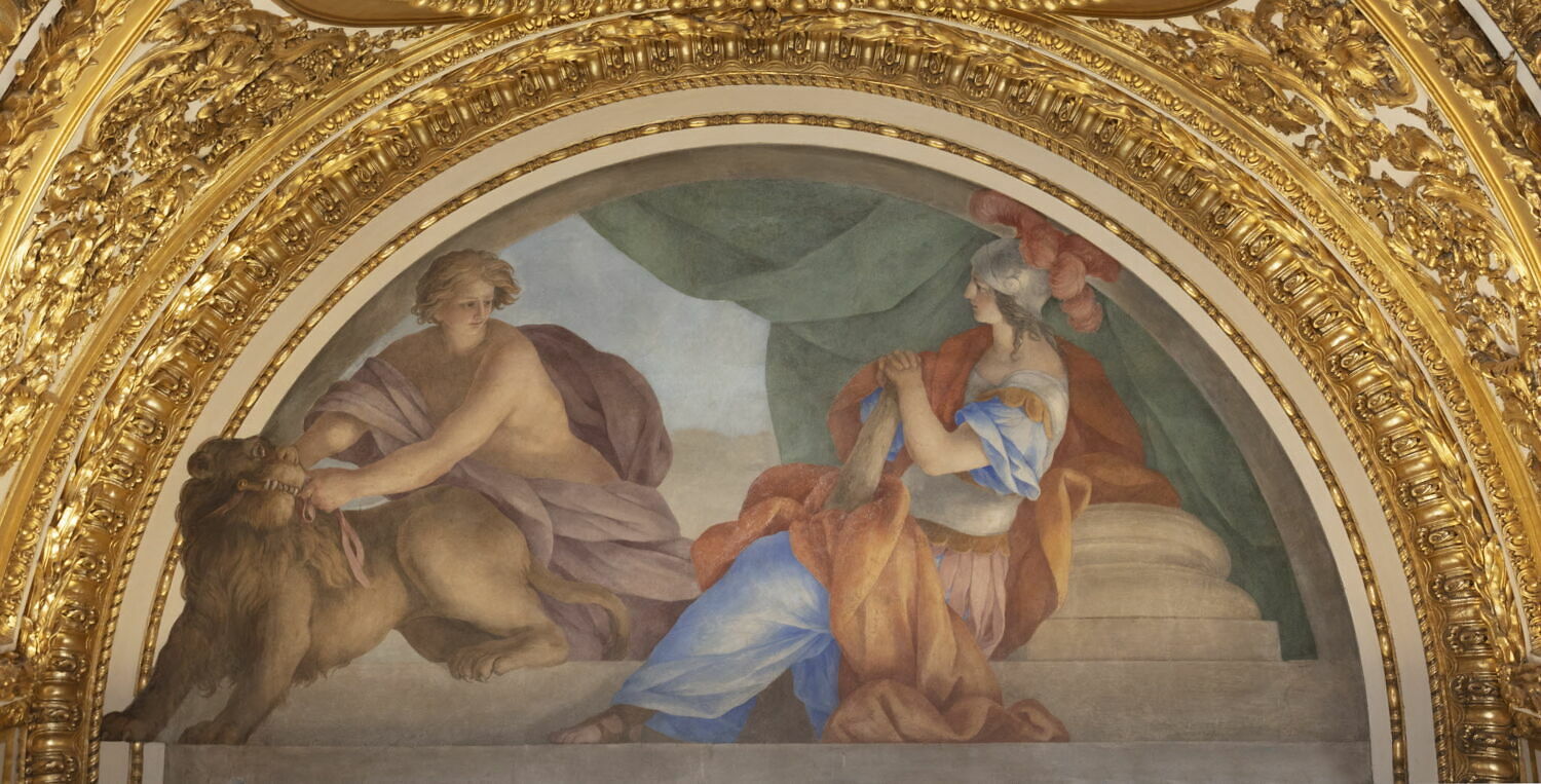 Plafond : Salle des Antonins - La Tempérance et la Paix, au dessus de la corniche, côté est, au nord, Romanelli, Giovanni Francesco, 2e quart du XVIIe siècle (1625 - 1650)