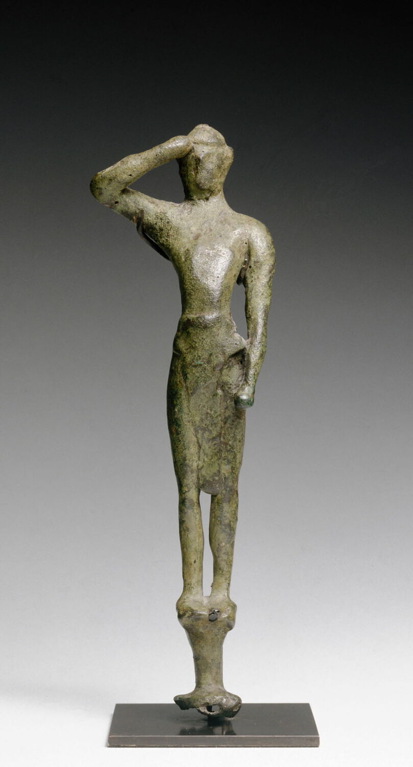 statuette ; ex-voto, bronze récent ; minoen récent I

Date de création/fabrication : 4e quart XVIe s. av. J.-C. ; fin ; 1e quart XVe s. av. J.-C. ; début (vers -1500)