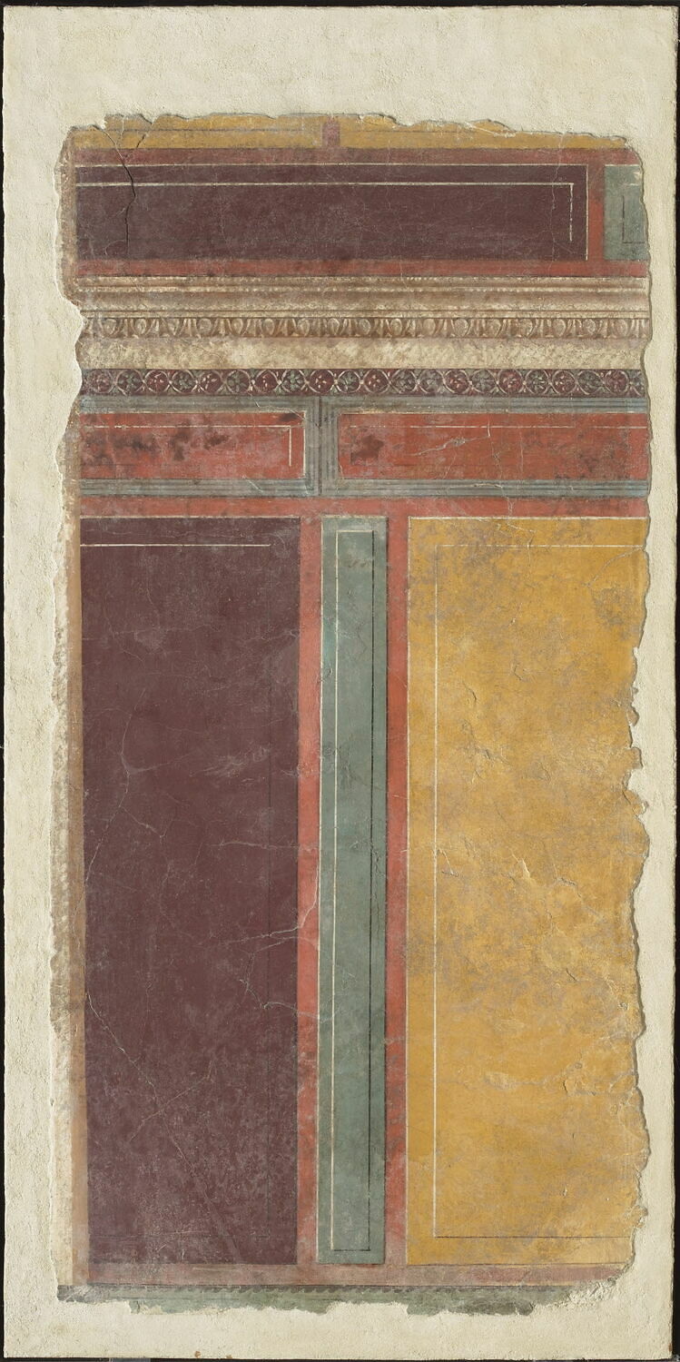 peinture murale, romain républicain ; 2e style

Date de création/fabrication : 3e quart Ie s. av. J.-C. (-50 - -40)