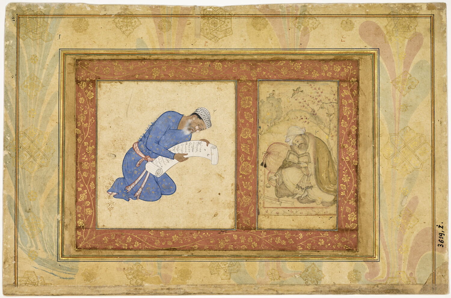 Autoportrait de Mir Musavvir ; Portrait d'un lettré (page d'album), La'l, 2ème moitié du XVIe siècle (1550 - 1600)