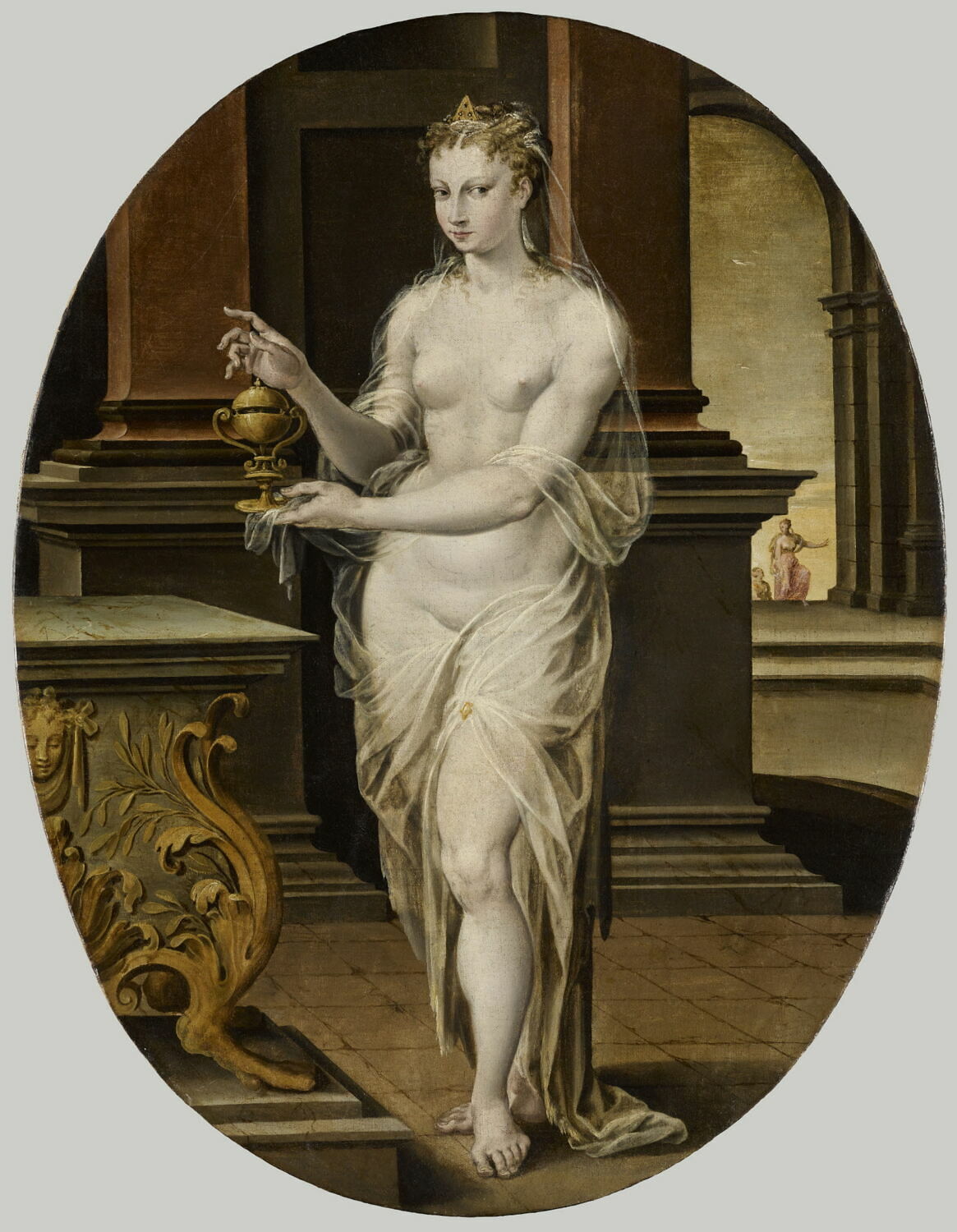 La reine Artémise s'apprêtant à avaler les cendres de son époux Mausole (?), Abate, Nicolò dell',  (vers 1555)