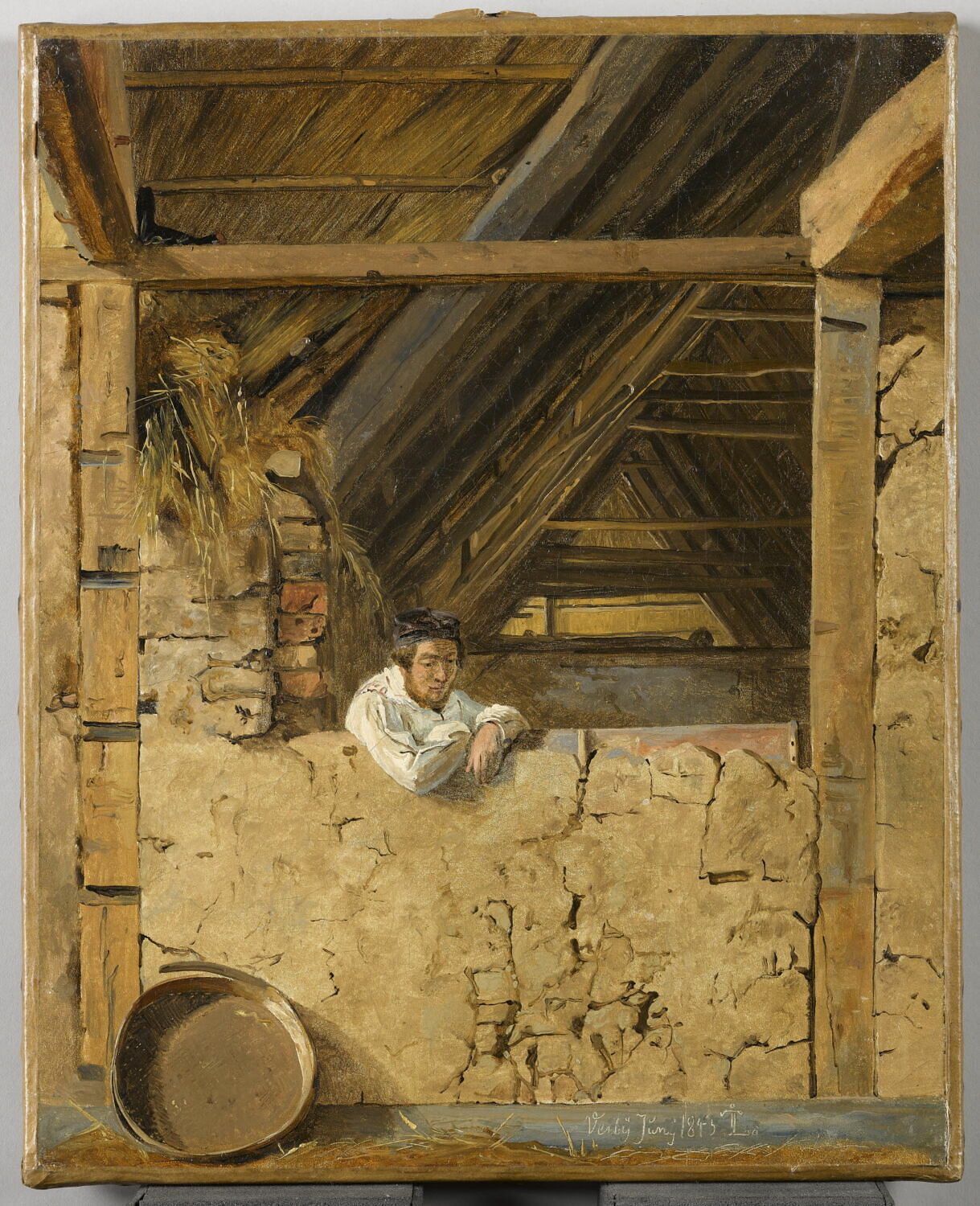 Le peintre Peter Christian Skovgaard dans l'étable de Morten Jensen à Vejby, Lundbye, Johann Thomas, 2e quart du XIXe siècle (1843)