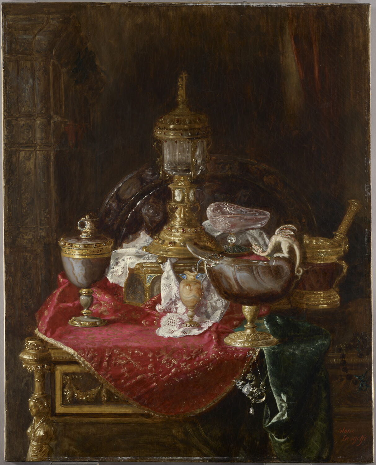 Nature morte aux objets d’art du Louvre disposés sur la table à écrire de la reine Marie-Antoinette., Desgoffe, Blaise Alexandre, XIXe siècle (vers 1890)