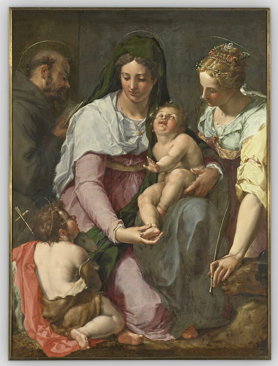 Madonna and Child adored by Sts. John the Baptist, Francis of Assisi and Catherine of Alexandria