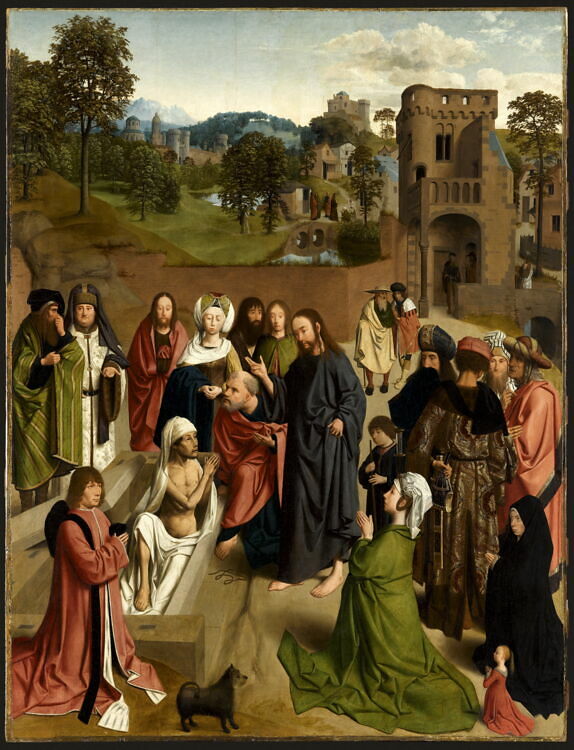 The Resurrection of Lazarus with a couple of donors with their daughter