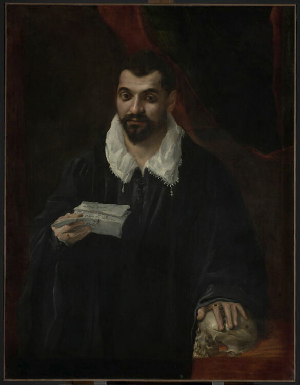 Portrait of a Man Holding a Skull
