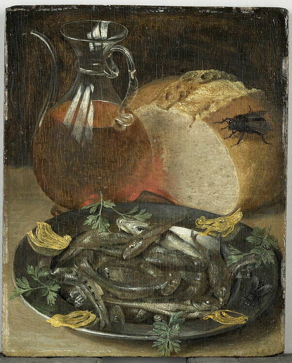 Nature morte au flacon de vin et aux petits poissons - Louvre site