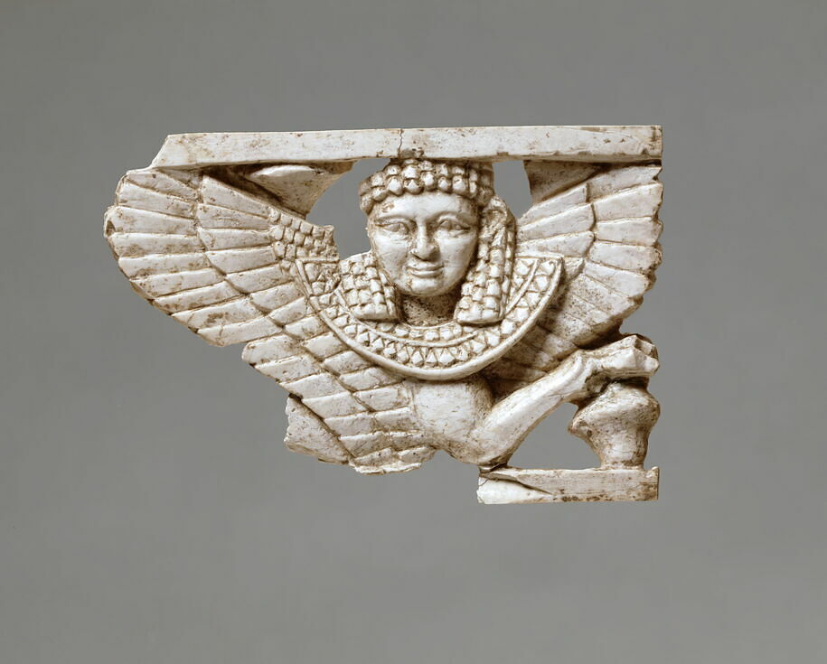 Plaque fragment: sphinx with spread wings